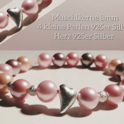 Muschel Kern Perlen Armband, 925 Silber Perlen